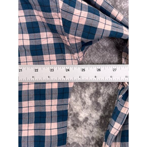Anthropologie Top Medium Womens Pilcro Button Up Plaid Oversize Blue Pink Check - Picture 4 of 8